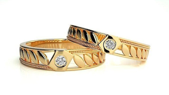 mariage bande 1410 bijoux bague or imprimable brillant anneaux diamant engagement luxe solitaire platine précieux couple 3d print model - Mito3D