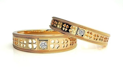 casamento banda 1445 joalheria anel ouro imprimível brilhante argolas diamante noivado luxo solitário platina precioso casal 3d print model - Mito3D