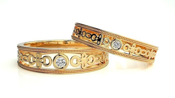 mariage bande 1459 bijoux bague or imprimable brillant anneaux diamant engagement luxe solitaire platine précieux couple 3D print model - Mito3D