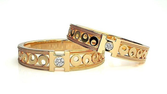 düğün grup 1470 takı yüzük altın yazdırılabilir parlak yüzükler elmas nişan lüks Solitaire platin değerli çift 3d print model - Mito3D