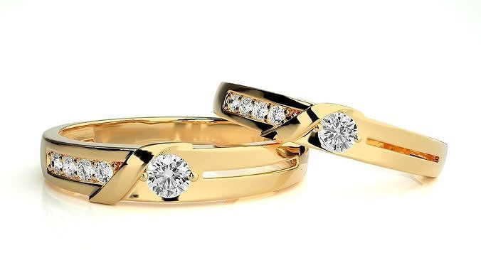 mariage bande 2145 bijoux bague or imprimable brillant anneaux diamant engagement luxe solitaire platine précieux couple 3D print model - Mito3D