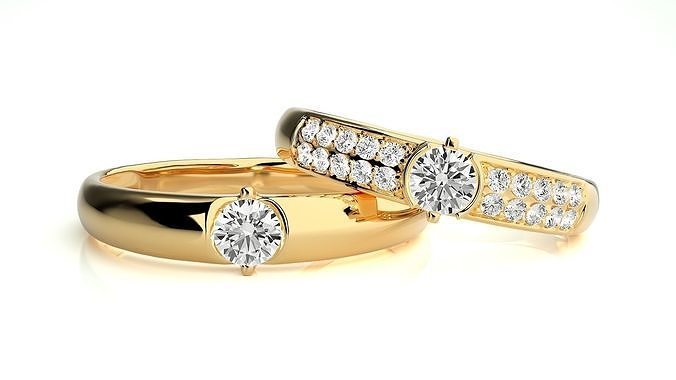 Boda banda 29 9 joyería joya anillo oro imprimible brillante anillos diamante compromiso lujo solitario platino precioso Pareja 3D print model - Mito3D