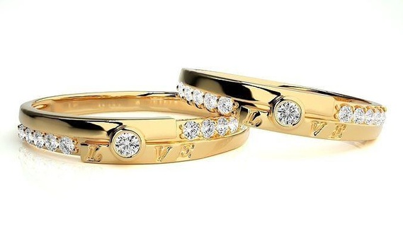 Hochzeit Band 319 Schmuck Ring Gold druckbar brillant Ringe Diamant Engagement Luxus Solitär Platin wertvoll Paar 3d print model - Mito3D