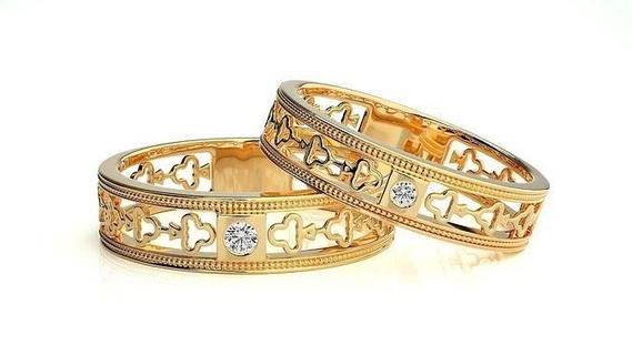 Boda banda 3347 joyería joya anillo oro imprimible brillante anillos diamante compromiso lujo solitario platino precioso Pareja 3d print model - Mito3D