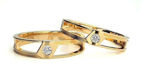 Boda banda 494 oro anillos diamante compromiso Pareja lujo platino plata novia novio bandas imprimible joyería joya anillo 3d print model - Mito3D