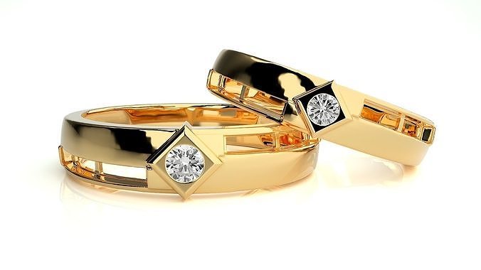 düğün grup 5114 takı yüzük altın yüzükler elmas nişan çift lüks platin gümüş gelin damat bantlar yazdırılabilir 3D print model - Mito3D