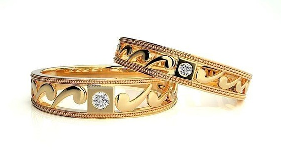 nozze gruppo musicale 536 gioielleria squillare oro anelli diamante Fidanzamento coppia lusso platino argento sposa sposo bande stampabile 3d print model - Mito3D