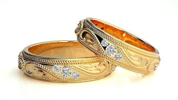 nozze gruppo musicale 5850 gioielleria squillare oro anelli diamante Fidanzamento coppia lusso platino argento sposa sposo bande stampabile 3d print model - Mito3D