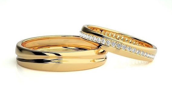 mariage bande 7111 bijoux bague or anneaux diamant engagement couple luxe platine argent mariée jeune marié bandes imprimable 3d print model - Mito3D