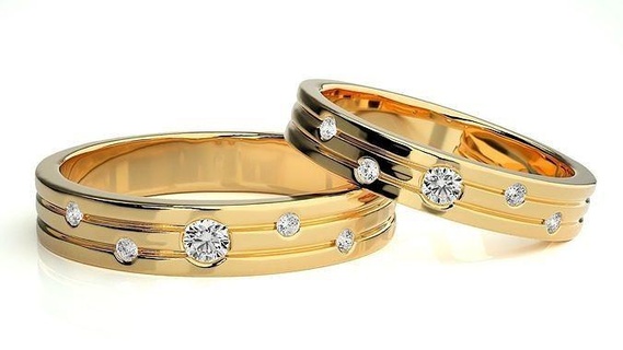 nozze gruppo musicale 7604 squillare oro gioielleria anelli diamante Fidanzamento coppia lusso platino argento sposa sposo bande stampabile 3d print model - Mito3D
