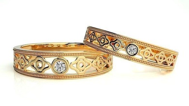 düğün grup 764 takı yüzük altın yüzükler elmas nişan çift lüks platin gümüş gelin damat bantlar 3d print model - Mito3D