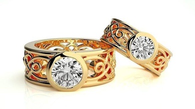 düğün grup 796 takı yüzük altın yüzükler elmas nişan çift lüks platin gümüş gelin damat bantlar 3d print model - Mito3D