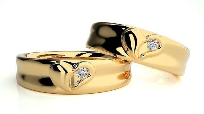 düğün grup 8102 yüzükler elmas nişan çift lüks platin gümüş gelin damat bantlar yazdırılabilir takı 3D print model - Mito3D