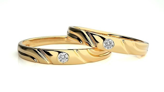 mariage bande 872 bijoux bague or imprimable brillant anneaux diamant engagement luxe solitaire platine précieux couple 3D print model - Mito3D