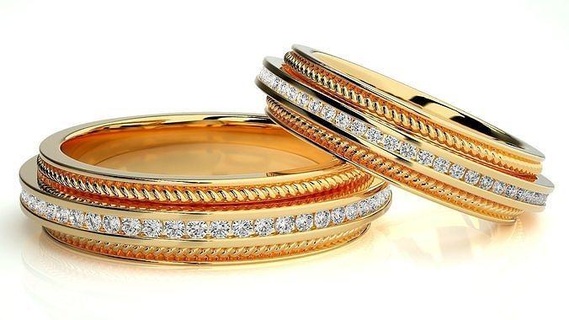 nozze gruppo musicale 8763 gioielleria squillare oro anelli diamante Fidanzamento coppia lusso platino argento sposa sposo bande stampabile 3d print model - Mito3D