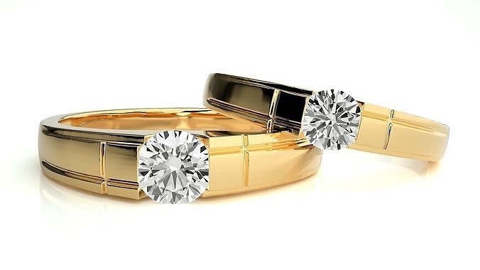 nozze gruppo musicale 877 gioielleria squillare oro anelli diamante Fidanzamento coppia lusso platino argento sposa sposo bande stampabile 3D print model - Mito3D