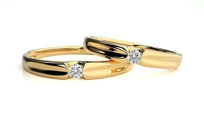 mariage bande 891 bijoux bague or imprimable brillant anneaux diamant engagement luxe solitaire platine précieux couple 3D print model - Mito3D