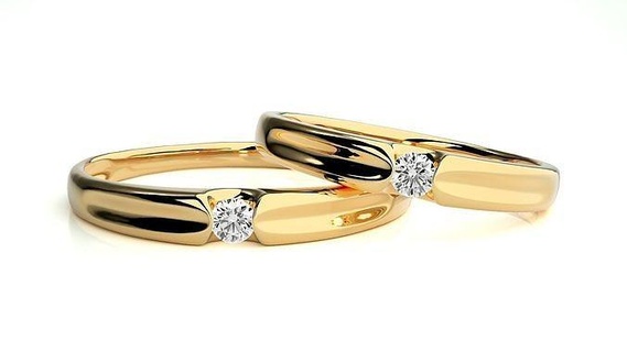 düğün grup 891 takı yüzük altın yazdırılabilir parlak yüzükler elmas nişan lüks Solitaire platin değerli çift 3d print model - Mito3D