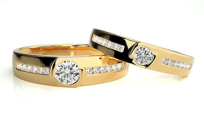 mariage bande 907 bijoux bague or anneaux diamant engagement couple luxe platine argent mariée jeune marié bandes 3D print model - Mito3D