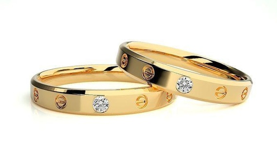 nozze gruppo musicale 9146 gioielleria squillare oro anelli diamante Fidanzamento coppia lusso platino argento sposa sposo bande stampabile 3d print model - Mito3D