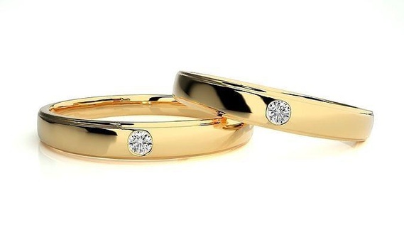 mariage bande 9152 bijoux bague or anneaux diamant engagement couple luxe platine argent mariée jeune marié bandes imprimable 3d print model - Mito3D