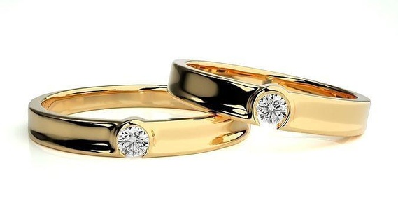 nozze gruppo musicale 9164 gioielleria squillare oro stampabile brillante anelli diamante Fidanzamento lusso solitario platino prezioso coppia 3d print model - Mito3D
