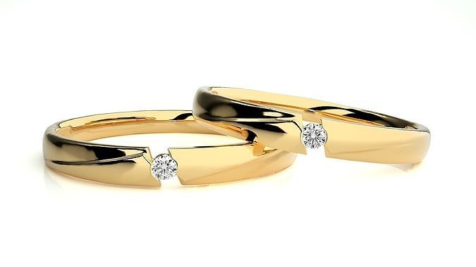 mariage bande 9179 bijoux bague or imprimable brillant anneaux diamant engagement luxe solitaire platine précieux couple 3D print model - Mito3D