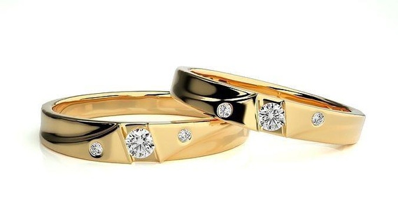 mariage bande 9216 bijoux bague or imprimable brillant anneaux diamant engagement luxe solitaire platine précieux couple 3d print model - Mito3D