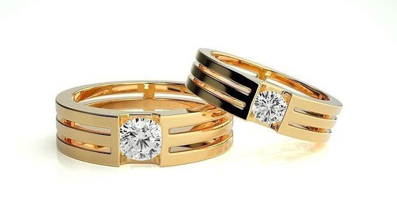 mariage bande 9303 bijoux bague or imprimable brillant anneaux diamant engagement luxe solitaire platine précieux couple 3d print model - Mito3D