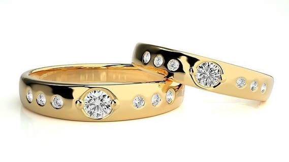 nozze gruppo musicale 958 gioielleria squillare oro anelli diamante Fidanzamento coppia lusso platino argento sposa sposo bande stampabile 3d print model - Mito3D