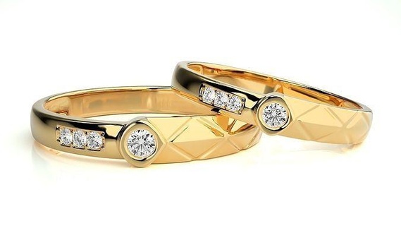 nozze gruppo musicale 964 gioielleria squillare oro anelli diamante Fidanzamento coppia lusso platino argento sposa sposo bande stampabile 3d print model - Mito3D