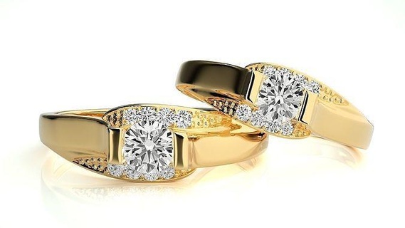 nozze gruppo musicale 972 gioielleria squillare oro anelli diamante Fidanzamento coppia lusso platino argento sposa sposo bande stampabile 3d print model - Mito3D