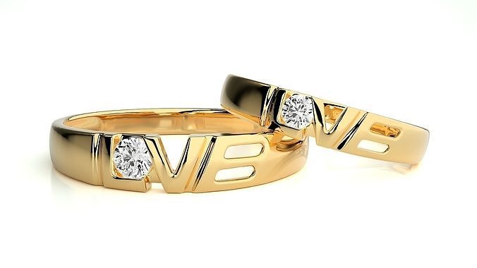 Boda banda 982 anillo oro anillos diamante Pareja lujo platino plata novia novio bandas compromiso imprimible 3D print model - Mito3D