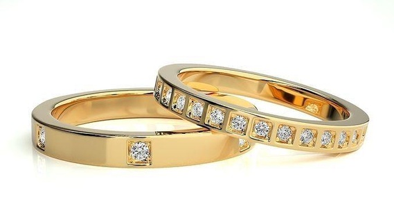 mariage bande hc0613 205 bijoux bague or imprimable brillant anneaux diamant engagement luxe solitaire platine précieux couple 3d print model - Mito3D