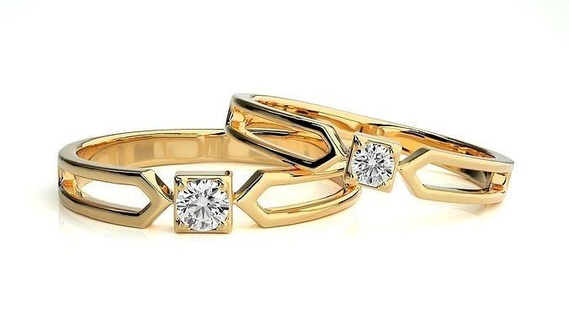 mariage bande hc0713 290 bijoux bague or imprimable brillant anneaux diamant engagement luxe solitaire platine précieux couple 3d print model - Mito3D