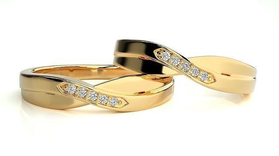 mariage bande hc0713 337 bijoux bague or imprimable brillant anneaux diamant engagement luxe solitaire platine précieux couple 3d print model - Mito3D