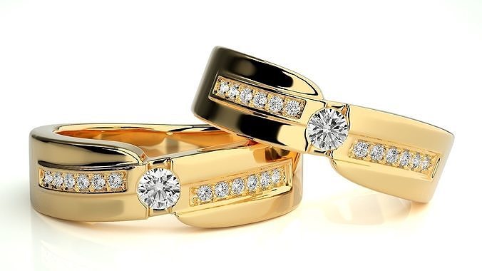 mariage bande hc0713 340 bijoux bague or imprimable brillant anneaux diamant engagement luxe solitaire platine précieux couple 3D print model - Mito3D