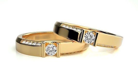 mariage bande hc0813 359 bijoux bague or imprimable brillant anneaux diamant engagement luxe solitaire platine précieux couple 3d print model - Mito3D