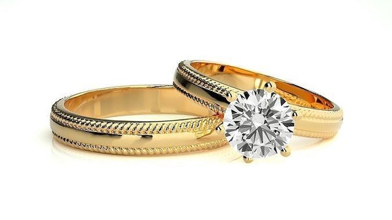 mariage bande hj4 1413 bijoux bague or imprimable brillant anneaux diamant engagement luxe solitaire platine précieux couple 3d print model - Mito3D