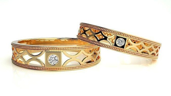 mariage bande hj4 1560 bijoux bague or imprimable brillant anneaux diamant engagement luxe solitaire platine précieux couple 3d print model - Mito3D