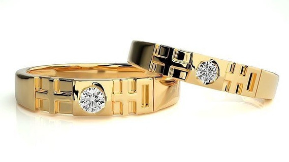 mariage bande hj4 1580 bijoux bague or imprimable brillant anneaux diamant engagement luxe solitaire platine précieux couple 3d print model - Mito3D