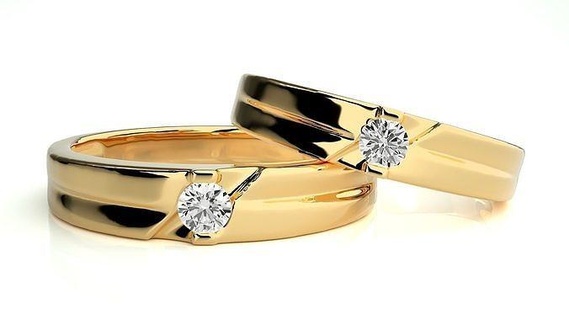 mariage bande hj4 1588 bijoux bague or imprimable brillant anneaux diamant engagement luxe solitaire platine précieux couple 3d print model - Mito3D