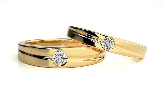 mariage bande hj4 1589 bijoux bague or imprimable brillant anneaux diamant engagement luxe solitaire platine précieux couple 3d print model - Mito3D