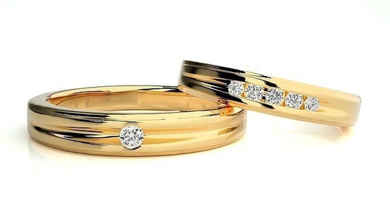 mariage bande hj4 1590 bijoux bague or imprimable brillant anneaux diamant engagement luxe solitaire platine précieux couple 3d print model - Mito3D