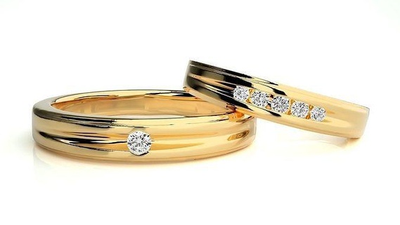mariage bande hj4 1596 bijoux bague or imprimable brillant anneaux diamant engagement luxe solitaire platine précieux couple 3d print model - Mito3D