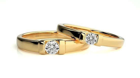 mariage bande hj4 1608 bijoux bague or imprimable brillant anneaux diamant engagement luxe solitaire platine précieux couple 3d print model - Mito3D