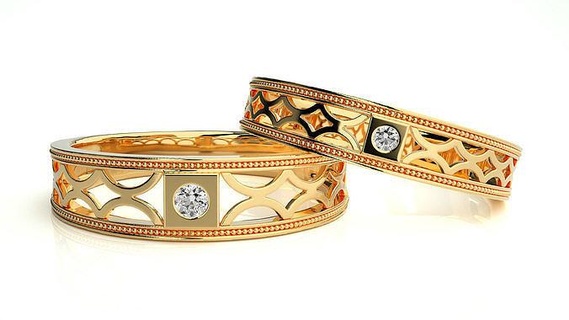 mariage bande hj4 1614 bijoux bague or imprimable brillant anneaux diamant engagement luxe solitaire platine précieux couple 3d print model - Mito3D