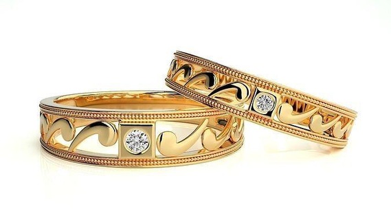 mariage bande hj4 1617 bijoux bague or imprimable brillant anneaux diamant engagement luxe solitaire platine précieux couple 3d print model - Mito3D