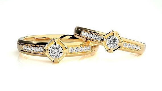 mariage bande hj4 1951 bijoux bague or imprimable brillant anneaux diamant engagement luxe solitaire platine précieux couple 3d print model - Mito3D