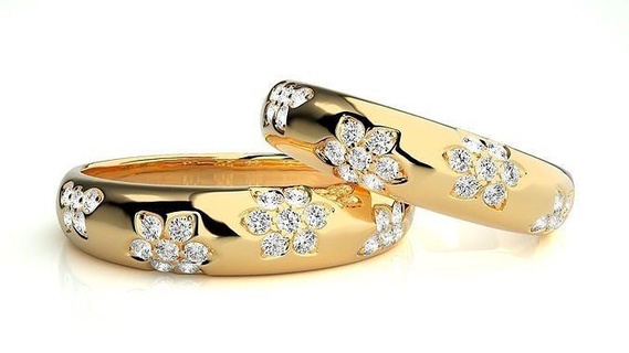 mariage bande hj4 1956 bijoux bague or imprimable brillant anneaux diamant engagement luxe solitaire platine précieux couple 3d print model - Mito3D